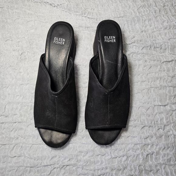 Eileen Fisher Sandals Womens 10 Fala Black Slip On Open Toe Minimalist Leather - Picture 5 of 9